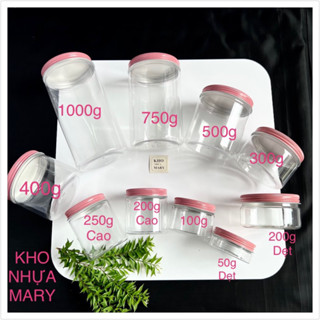 (set 4 và 1) HỦ NHỰA LỚN TRONG SUỐT NẮP THIẾC HỒNG / VÀNG kèm LÓT - Lọ Hủ PET 100g 200g 250g 300g 500g 750g Đựng Mỹ phẩm