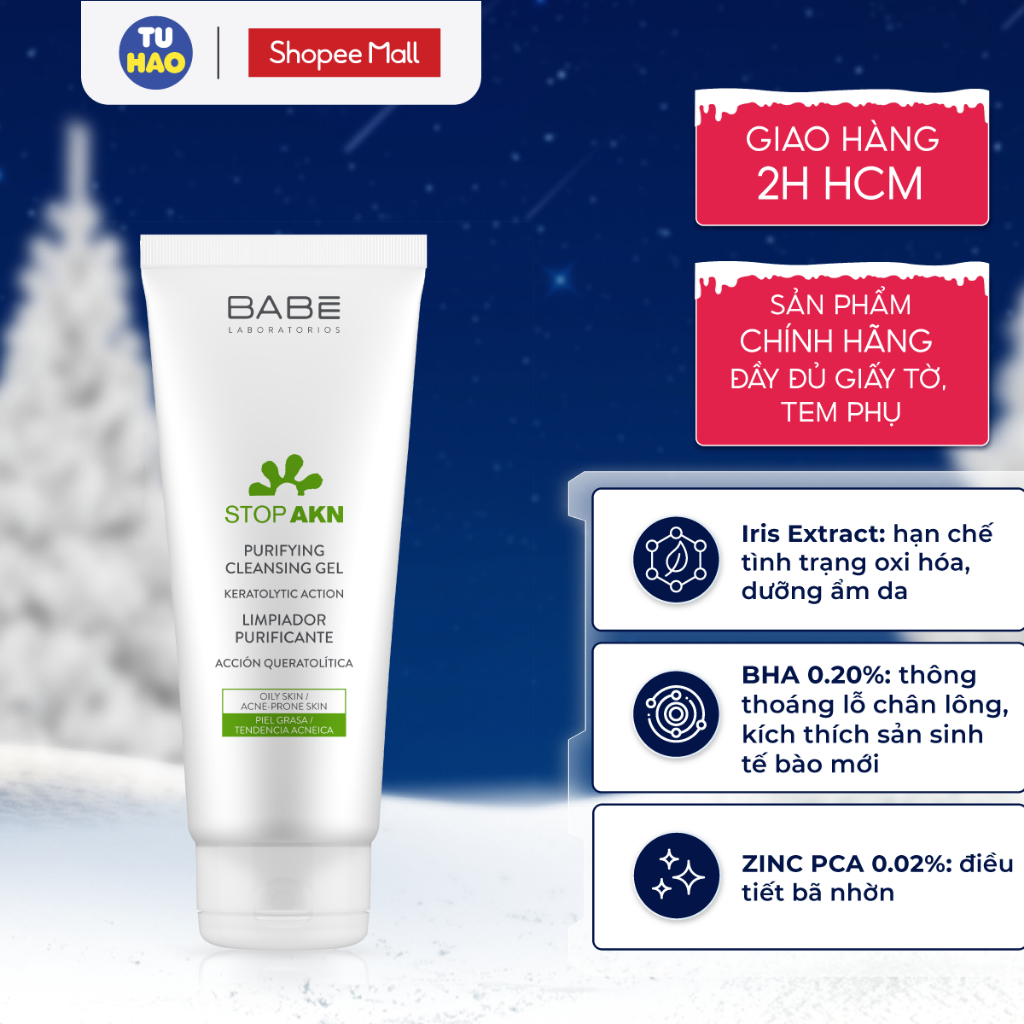 Sữa Rửa Mặt BABE Stop Akn Purifying Cleansing Gel Cho Da Dầu Mụn 200ml