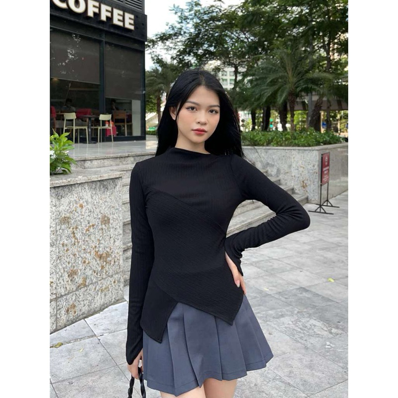 [Có Bigsize] Áo thun tay dài vạt chéo ôm eo