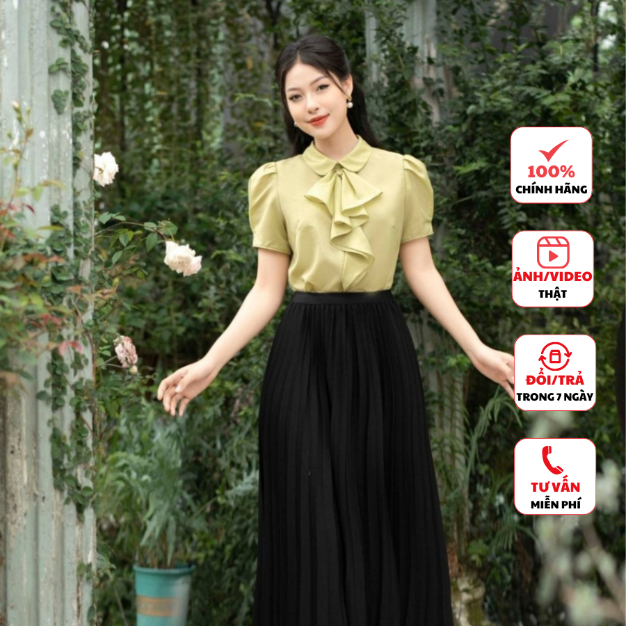 Áo sơ mi nữ FIONA dáng suông sơ mi công sở cổ đức có chân bèo thân trước màu sắc trẻ trung F513049