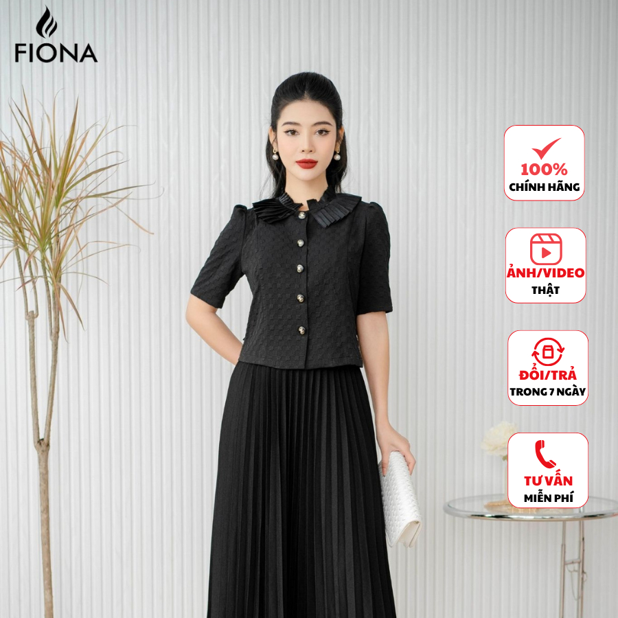 Áo kí giả nữ FIONA dáng suông áo sơ mi kiểu thiết kế cao cấp cổ phối oganza dập nhăn trẻ trung F552693