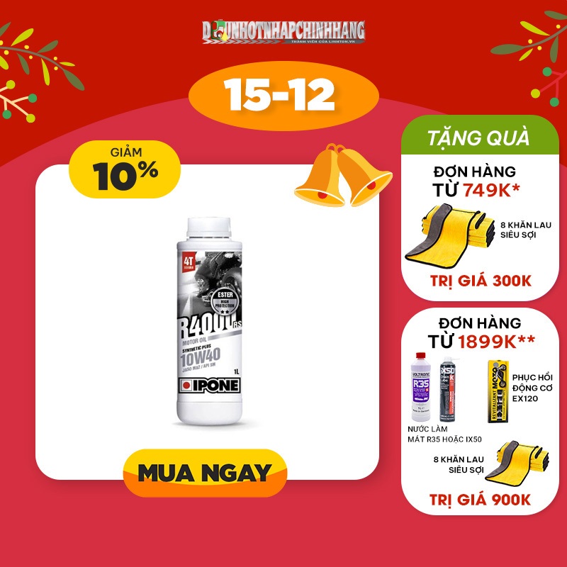 Nhớt Tổng Hợp Cao Cấp Gốc Eser Cho Mô Tô và xe máy 4T Ipone R4000 Rs 10W-40 (1L) - Hàng Chính Hãng Nhập Khẩu 100% Pháp