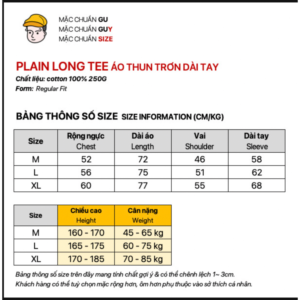 Áo phông dài tay BASIC LONG-TEE GUY's Closet, Họa tối giản thanh lịch, thời thượng