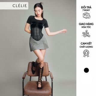 Áo corset xuyên thấu phối da ánh kim | lucid top - clélie