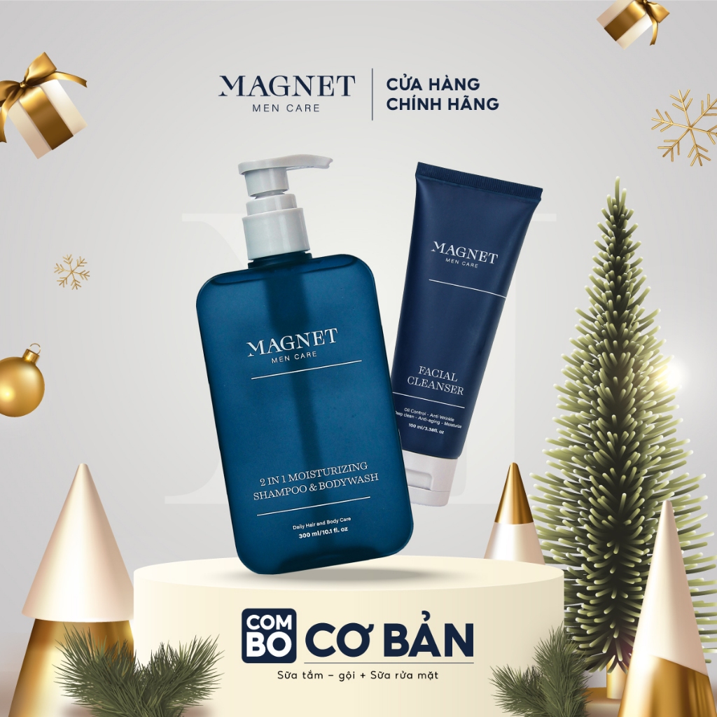 Combo Cơ Bản Magnet Mencare Dầu Gội Sữa Tắm Nam 2in1 300ml & Sữa Rữa Mặt Nam 100ml