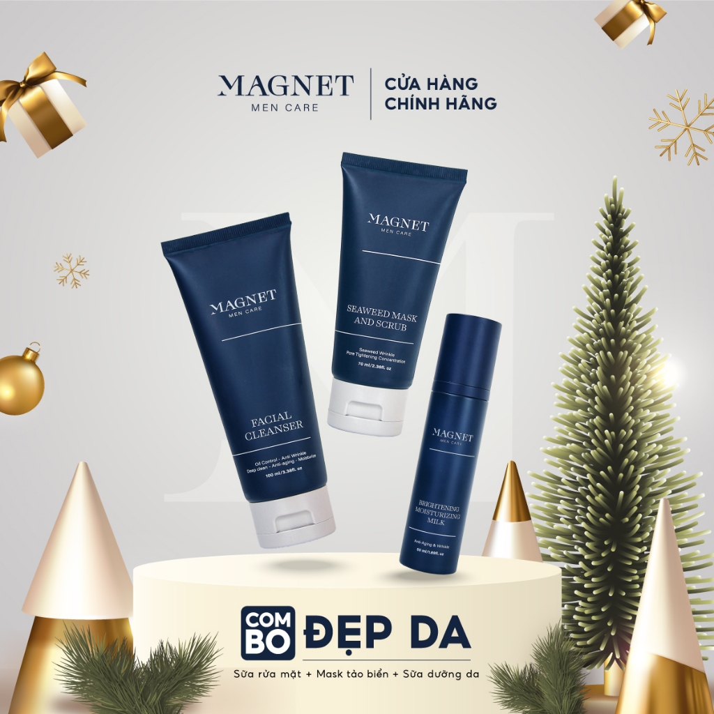 Combo Đẹp Da Magnet Men Care Sữa Rữa Mặt Nam 100ml & Mặt Nạ Tẩy Tế Bào Chết 70ml & Sữa Dưỡng Da 50ml