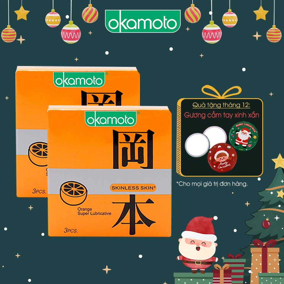 Bao Cao Su Okamoto Skinless Skin Orange Lubricated Hương Cam Hộp 3 Cái