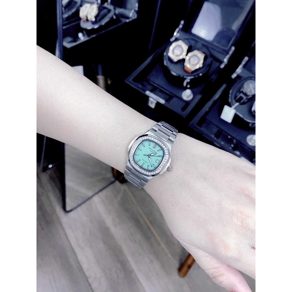 Đồng hồ nữ Patek Phillipe 34mm máy Swissquartz, khung thép 904l, viền đá CZ