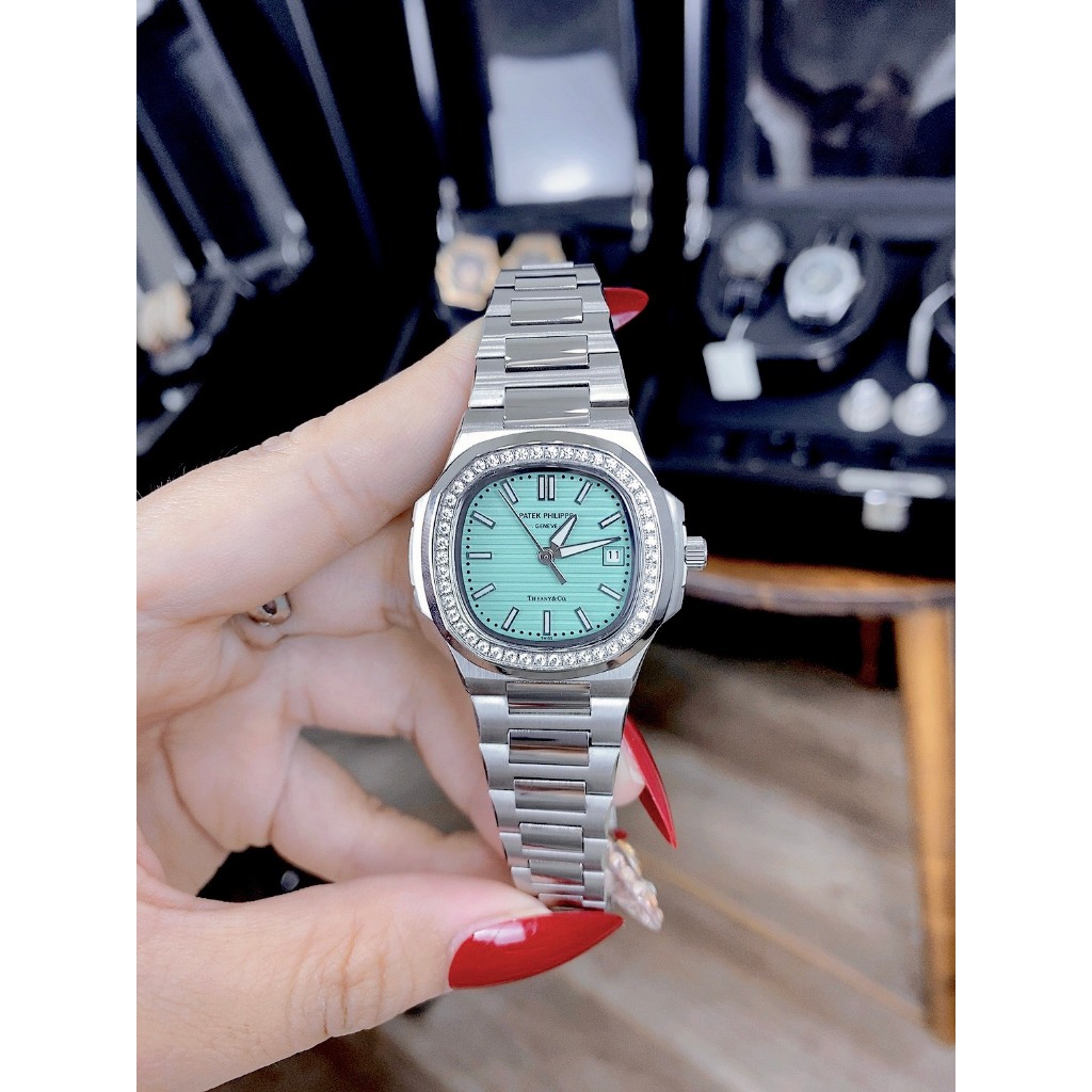 Đồng hồ nữ Patek Phillipe 34mm máy Swissquartz, khung thép 904l, viền đá CZ