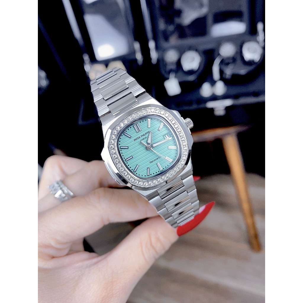 Đồng hồ nữ Patek Phillipe 34mm máy Swissquartz, khung thép 904l, viền đá CZ
