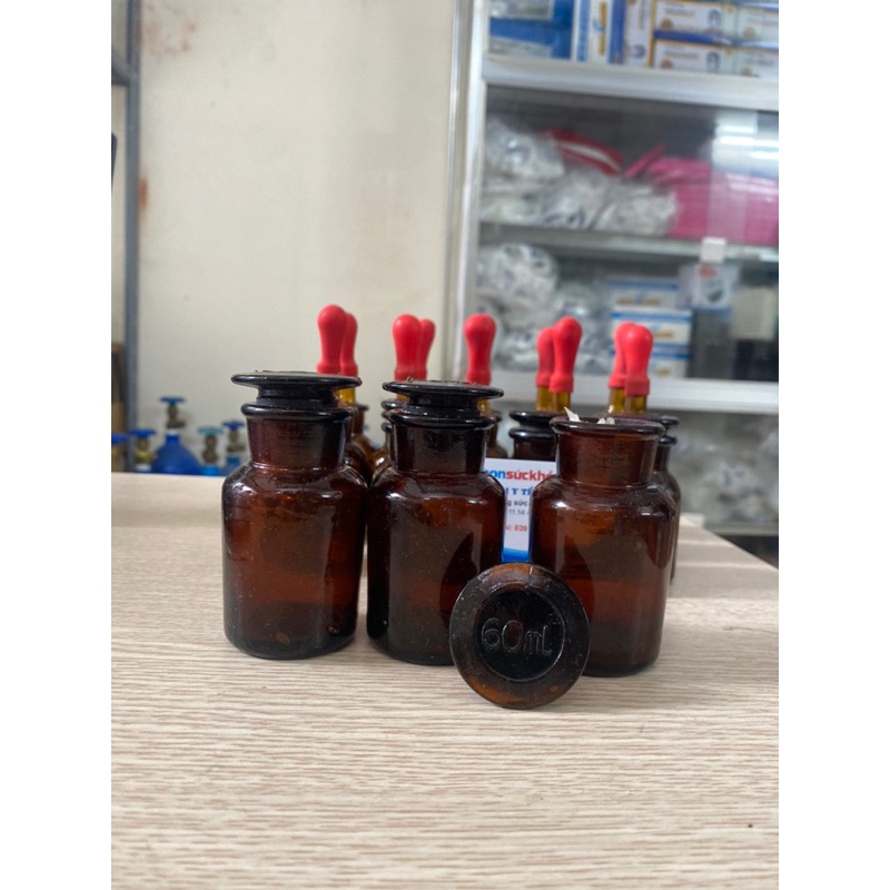 Chai lọ nút mài màu nâu 60ml đựng hoá chất,dung môi