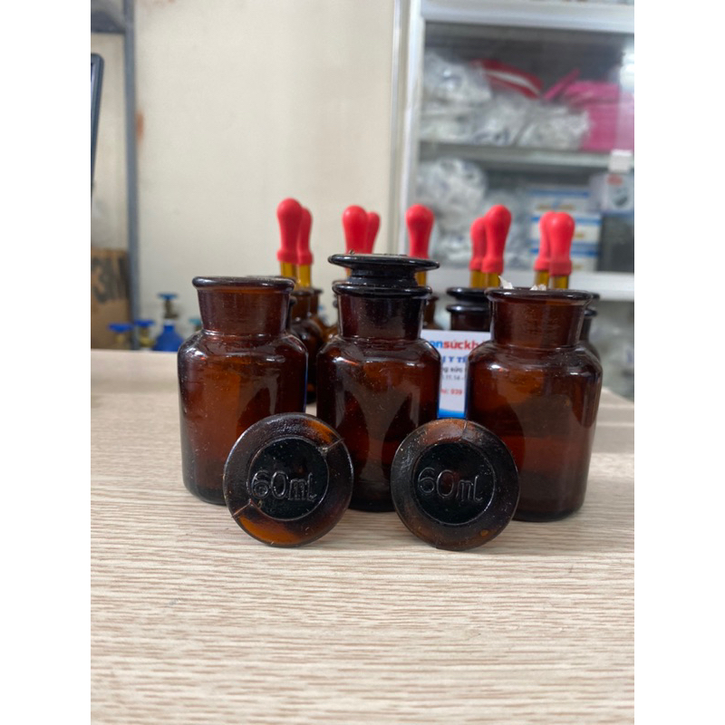 Chai lọ nút mài màu nâu 60ml đựng hoá chất,dung môi
