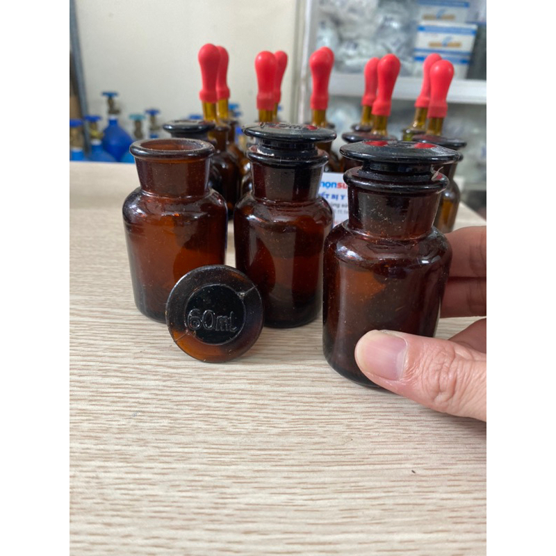 Chai lọ nút mài màu nâu 60ml đựng hoá chất,dung môi