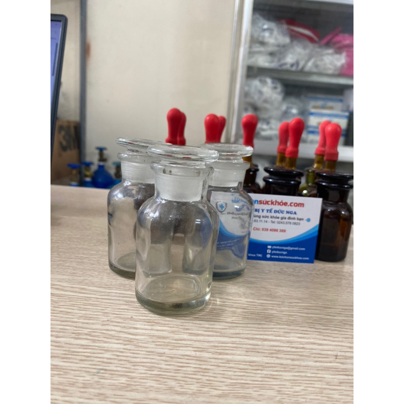 Chai lọ nút mài màu trắng 60ml đựng dung môi,hoá chất