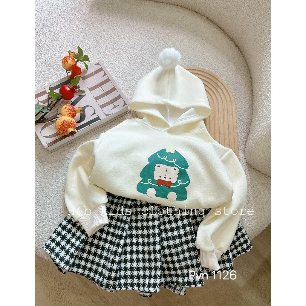 Váy bé gái , sét bộ chân váy dạ ziczac phối áo nỉ 2 da cho bé diện noel