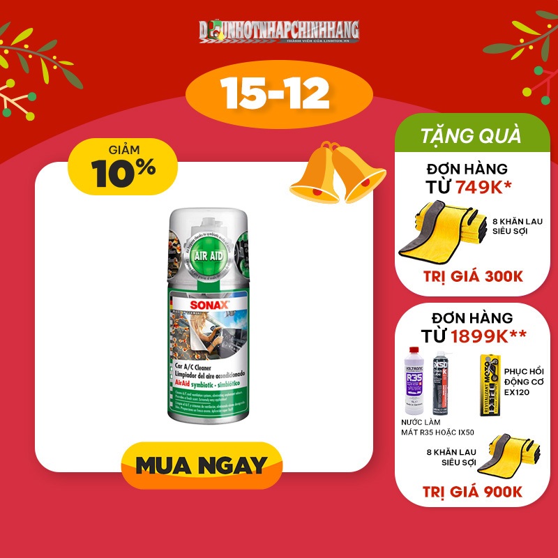 Khử mùi diệt khuẩn hệ thống điều hòa nội thất ô tô dạng hơi SONAX Car A/C cleaner (mã 323100)