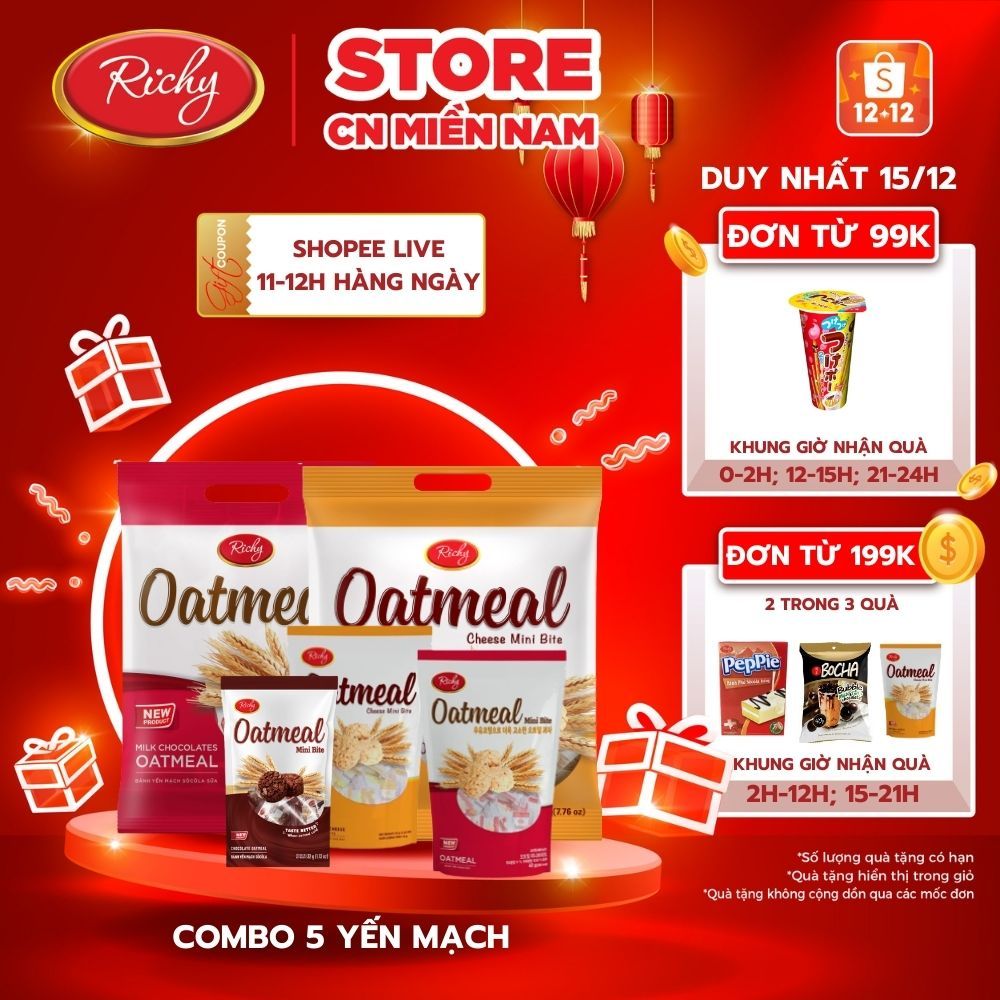 Combo 5 túi bánh yến mạch Oatmeal Richy mix 3 vị sữa, phô mai, socola