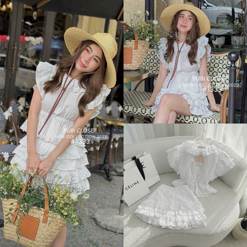 set sơmi tay bồng ren hoa kèm short