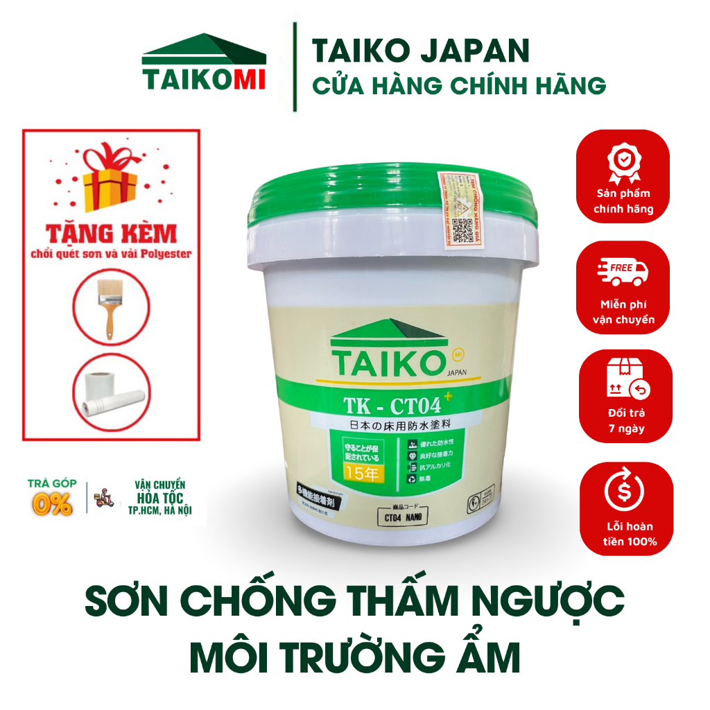 [Thùng 1 Lít] Keo Sơn Chống Thấm TAIKO CT4 - Chống Thấm Ngược, Môi Trường Ẩm. Hố Thang Máy, Bể Phốt, Bể Âm