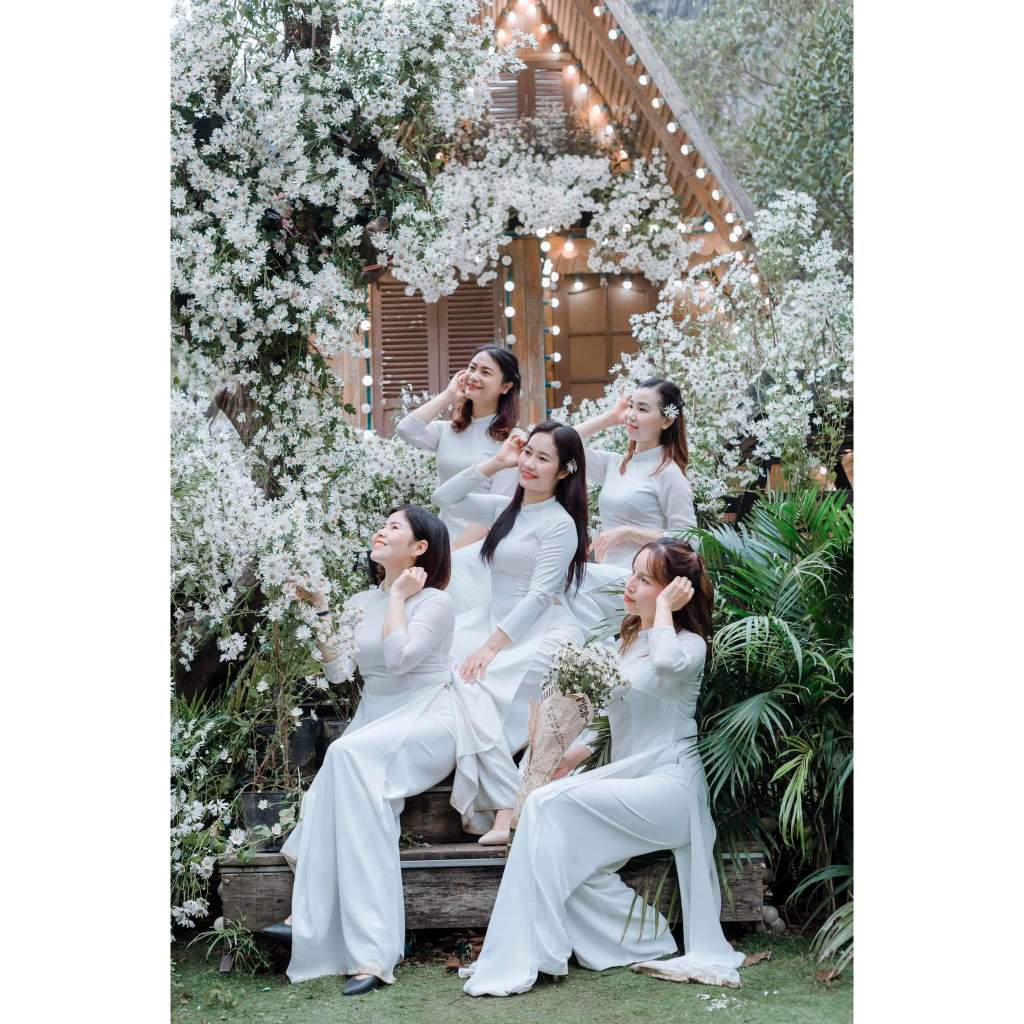 Áo dài nữ 4 tà trắng chiffon cao cấp,chụp kỷ yếu, hội khóa học sinh sinh viên- Mai Áo Dài