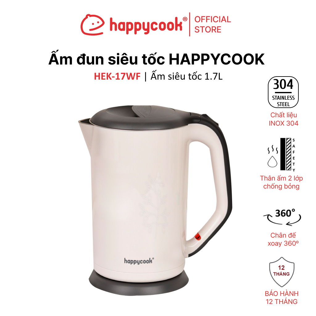 Ấm Đun Siêu Tốc 1.7 Lít, HAPPYCOOK, HEK-17WF