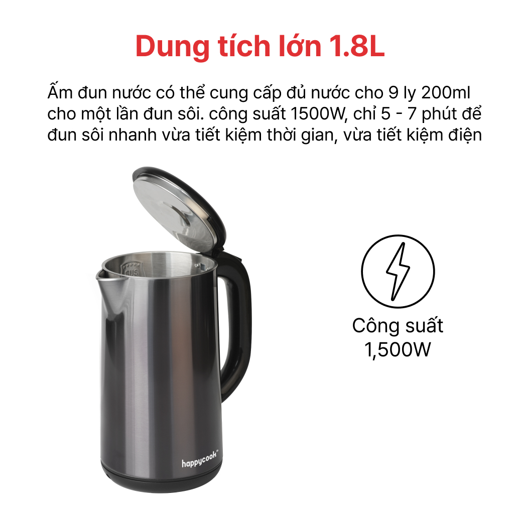 ẤM SIÊU TỐC 1.8L HAPPYCOOK, HEK-180SG