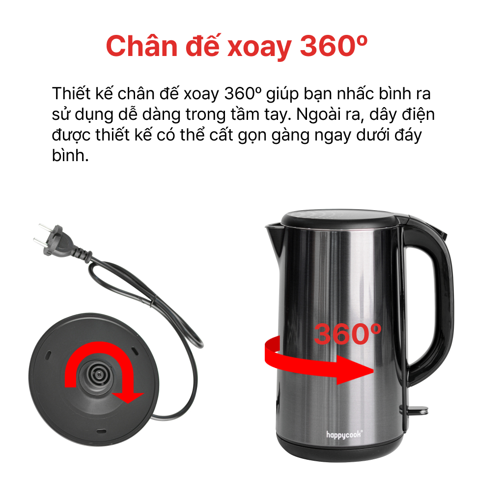 ẤM SIÊU TỐC 1.8L HAPPYCOOK, HEK-180SG