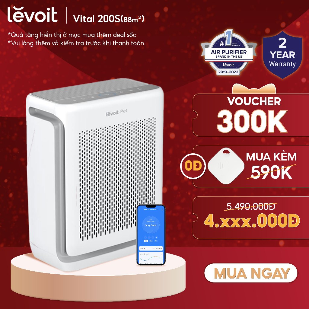 Máy Lọc Không Khí Levoit Vital 200S 88m2 | Khử Mùi Diệt Khuẩn | Hút Lông Thú Cưng Cực Mạnh
