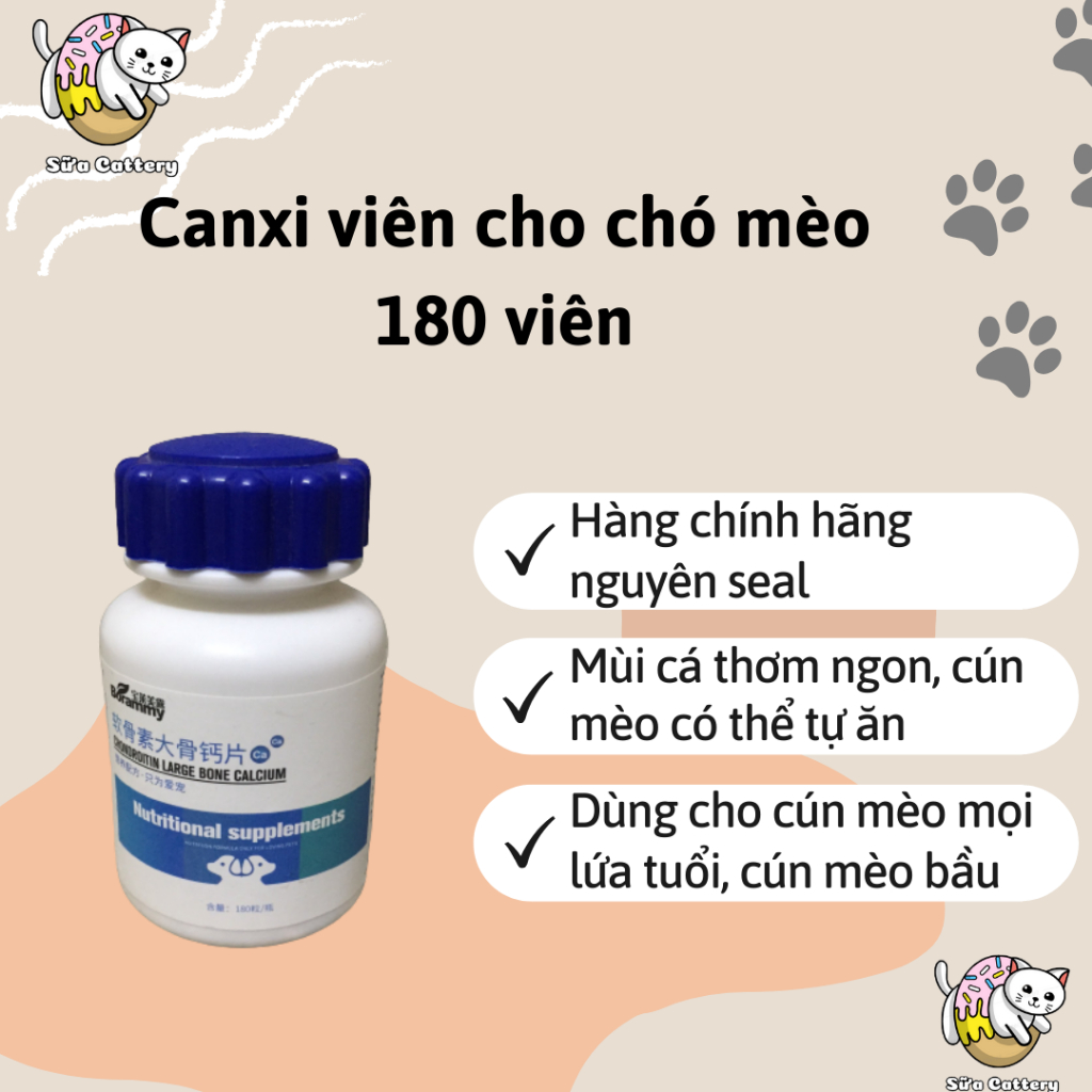 Canxi cho chó mèo, hỗ trợ chắc xương, calcium, vitamin -trị thiếu canxi cho chó mèo