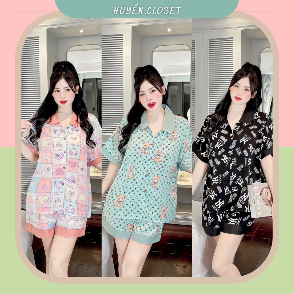 Đồ bộ pijama nữ, bộ pijama big size mặc nhà áo cộc quần đùi dành cho nữ, chất liệu lụa mango size 45