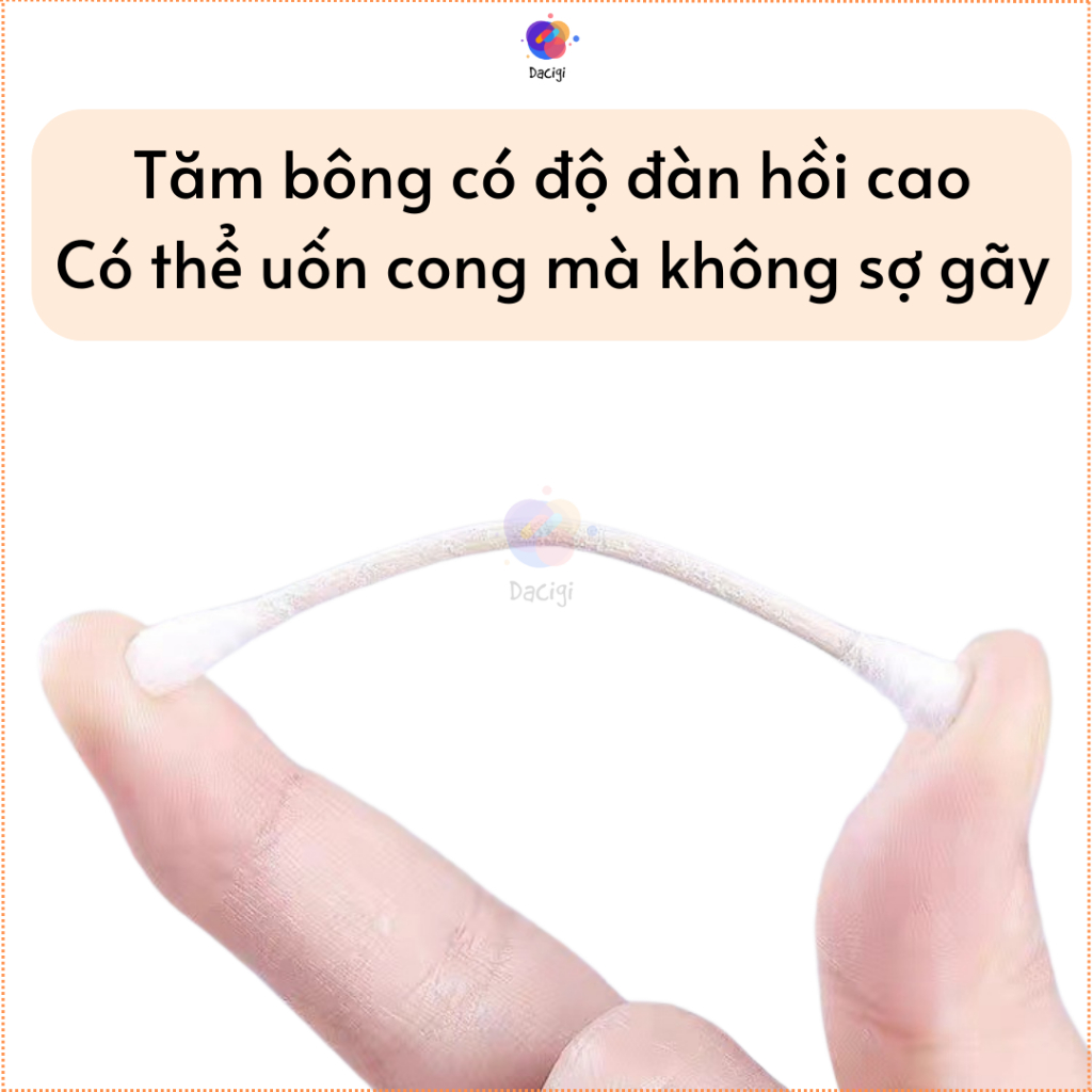 100 Tăm bông ngoáy tai, bông tăm ngoáy tai thân gỗ tre, bông ngoáy tai khử trùng - Dacigi