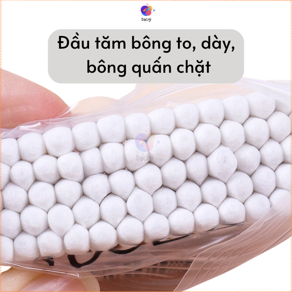 100 Tăm bông ngoáy tai, bông tăm ngoáy tai thân gỗ tre, bông ngoáy tai khử trùng - Dacigi