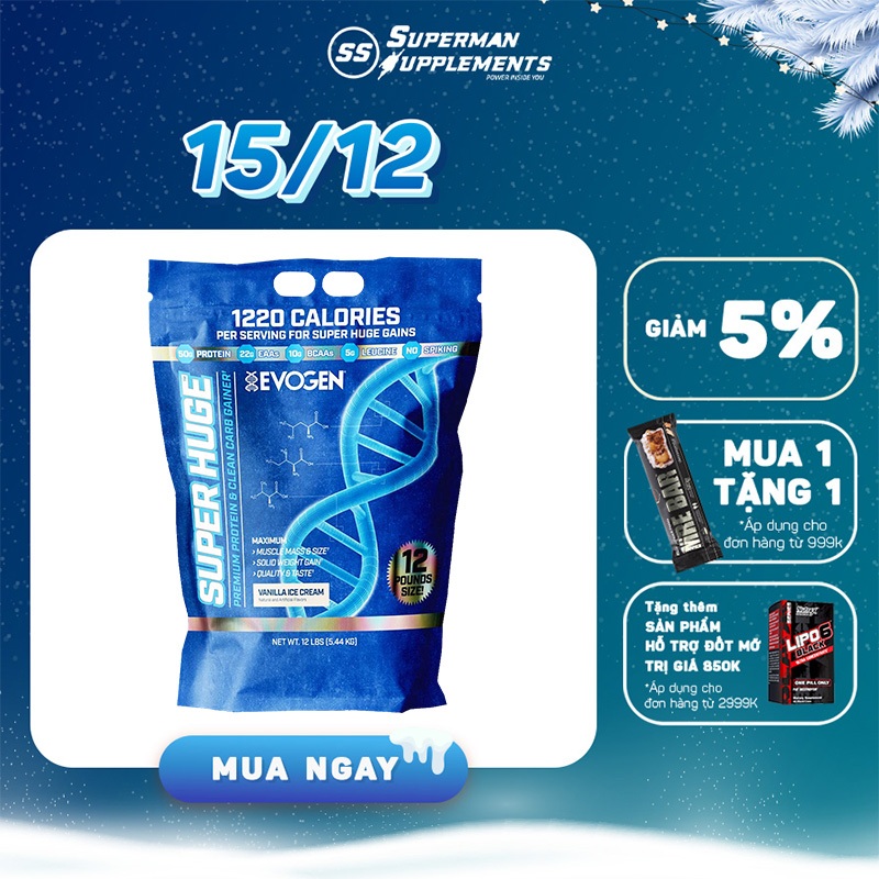 Sữa tăng cân, tăng cơ cho người gầy nhập khẩu Mỹ Super Huge Gain - MASS Evogen - Đại lí BBT Tân Phú