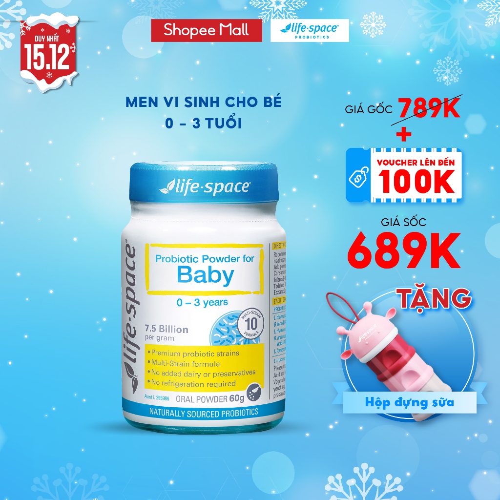 Men vi sinh Life Space Powder For Baby giúp ăn ngon, hỗ trợ tiêu hóa và tăng cường hệ miễn dịch cho bé 0-3 tuổi lọ 60g