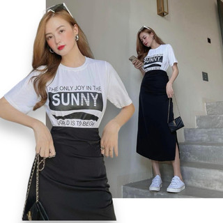 Set áo thun chân váy size S eo dưới 65cm