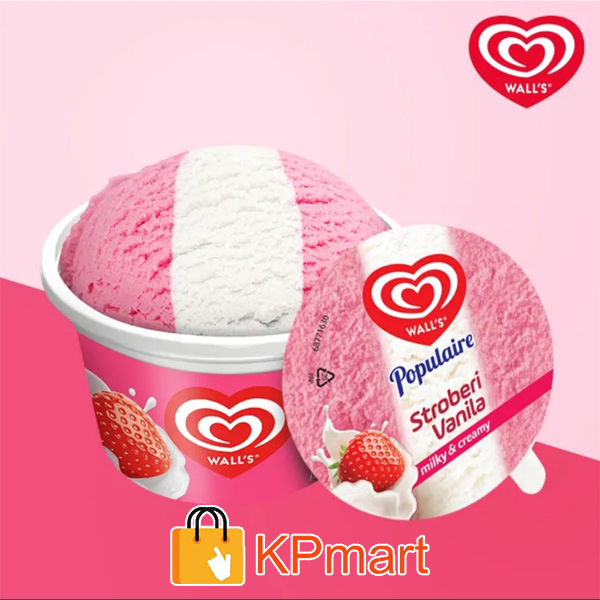 Kem ly dâu vani Wall's Populaire Strawberry Dan Vanila Cup 90ML