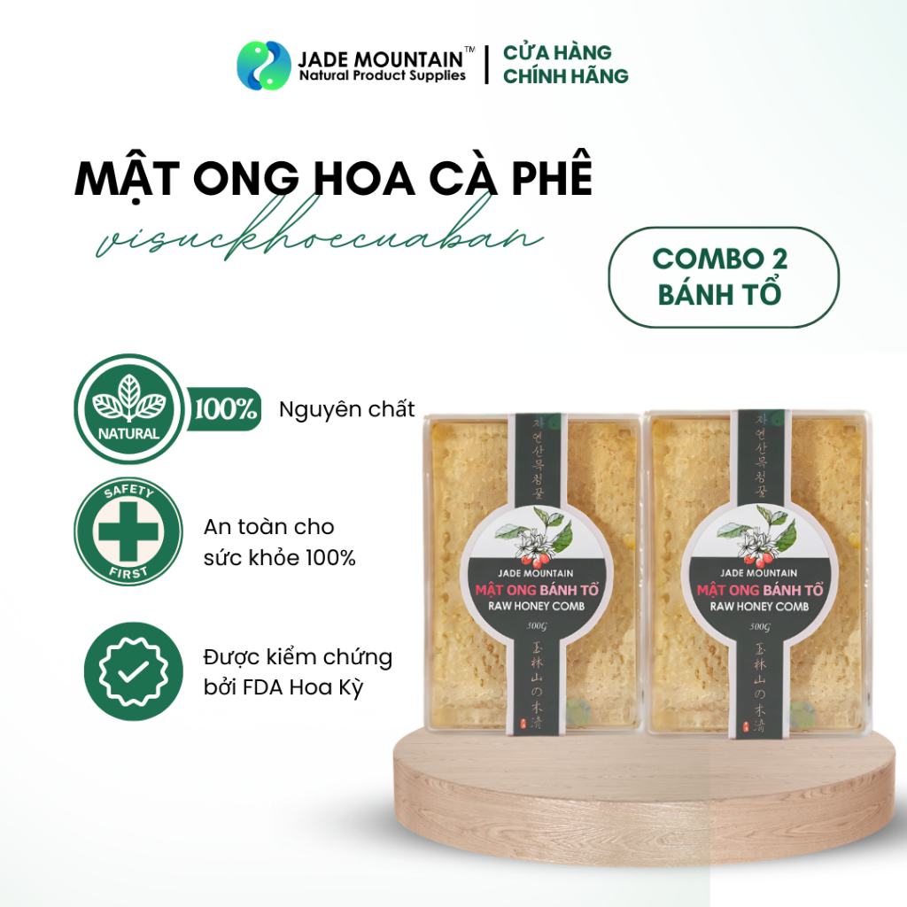 Combo 2 Mật Ong Bánh Tổ Jade Mountain Chứa Sáp Ong Nguyên Vẹn Vị Ngọt Tự Nhiên Chất Lượng Cao 500gr
