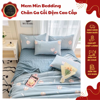 Bộ chăn ga gối 5 món: chăn chần, ga giường chần bông, 2 vỏ gối, 1 vỏ ôm chất liệu cotton đũi - memminbedding