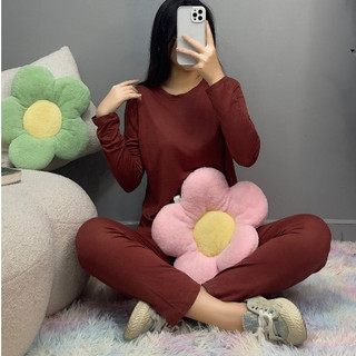 Set đồ ủ kem chất thun dẻo cổ tròn