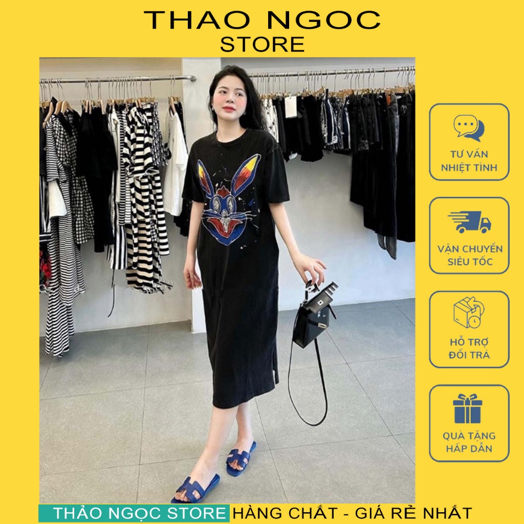 Đầm thun suông loang màu in nhân vật hoạt hình hàng chuẩn! (có sẵn, hình thật) THẢO NGỌC STORE