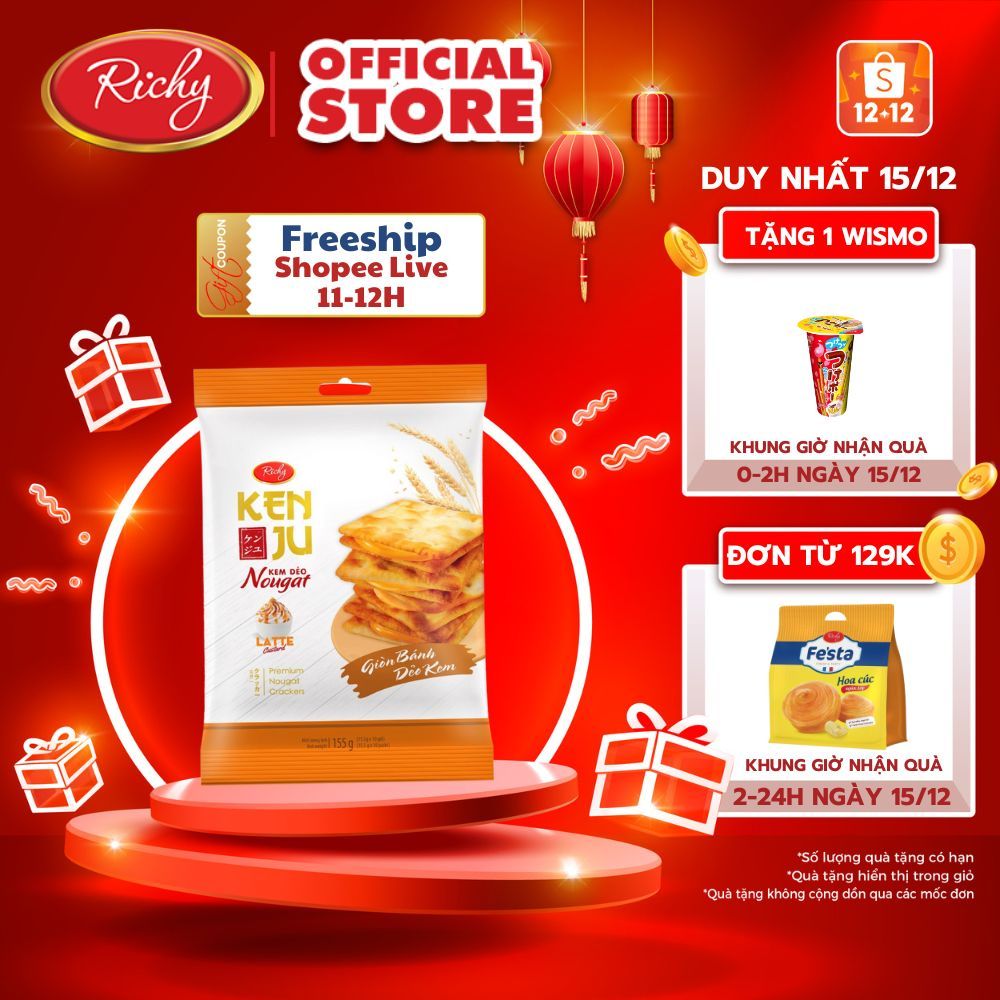 Bánh quy Kenju Richy nhân latte hương vị mới túi 155g (10 bánh)