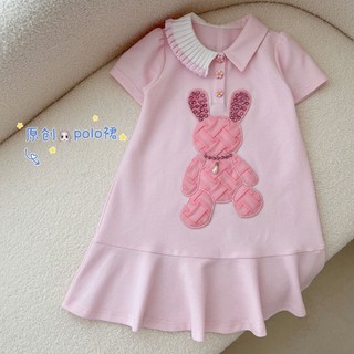 Váy polo thỏ hồng hàng thêu đáp đính ngọc nổi cho bé gái H1106 ( ẢNH THẬT ) - TOPZKIDS