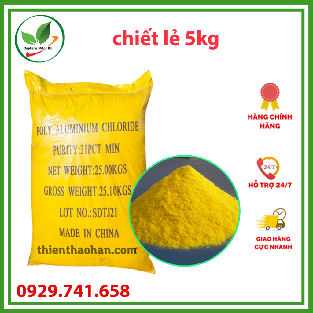 PAC 31%. Chất trợ lắng bể cá, bể bơi. Bao 5kg