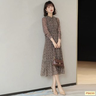 ĐẦM CHIFON HOA NHÍ 2 LỚP DÀI TAY - KEVAFASHION - PD235
