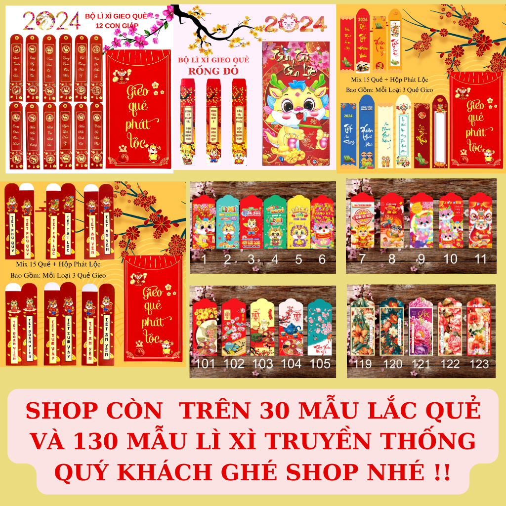Lì xì gieo quẻ tết 2024 Giáp Thìn mẫu Rồng Đỏ may mắn