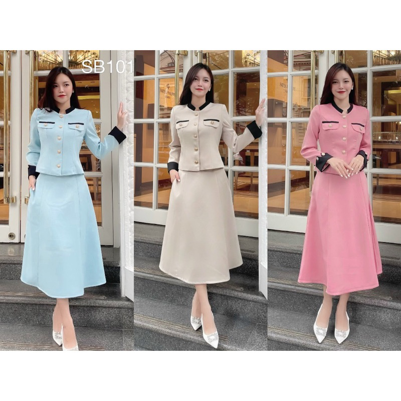 Bộ set dạ nữ dáng công sở cao cấp set váy dạ xòe