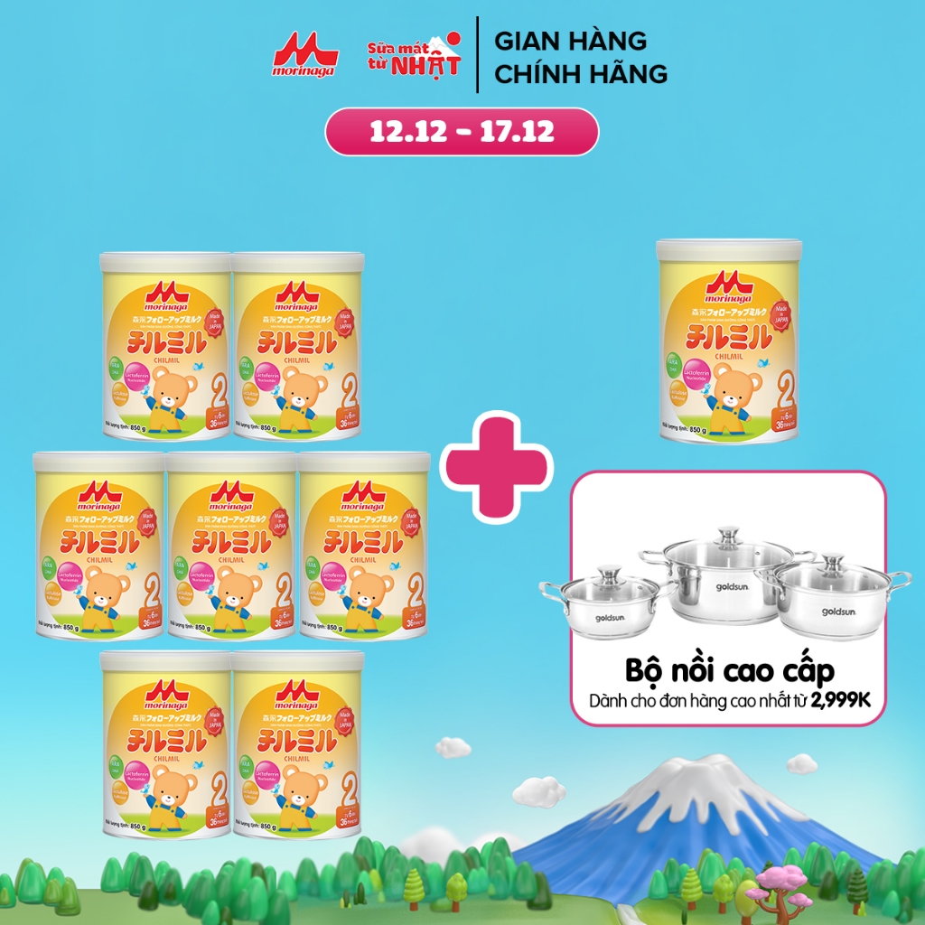 Thùng 8 lon Sữa Morinaga Chilmil số 2 Nhật Bản 850g Tăng Sức Đề Kháng, DHA, Ca Từ 6-36 tháng