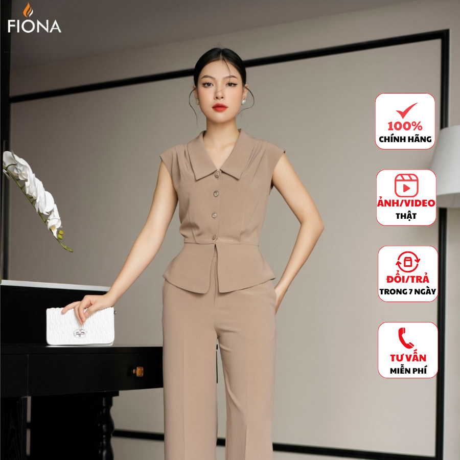 Áo sơ mi nữ FIONA dáng peplum áo sơ mi kiểu cổ đức nằm xếp ly vai tay sát nách phù hợp đi làm đi chơi F513036