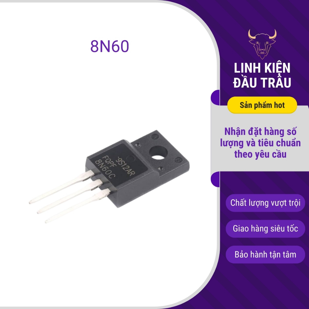 8N60 FQPF8N60C N-Mosfet 8A 600V TO-220F Linh Kiện Đầu Trâu.