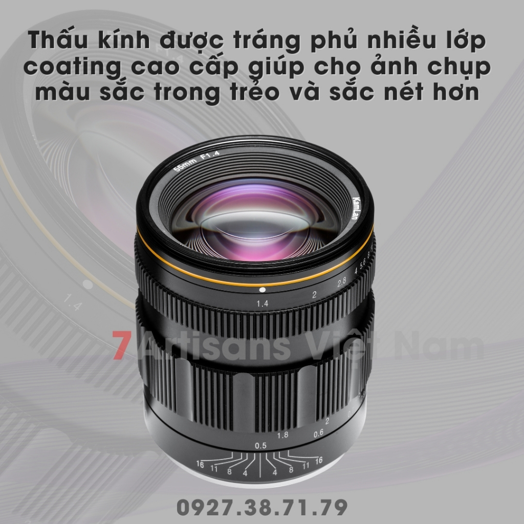 Ống kính Kamlan 55mm F1.4 Full-Frame - Lens chân dung xóa phông mù mịt cho Sony FE, Nikon Z và Canon RF - Tặng kèm Hood